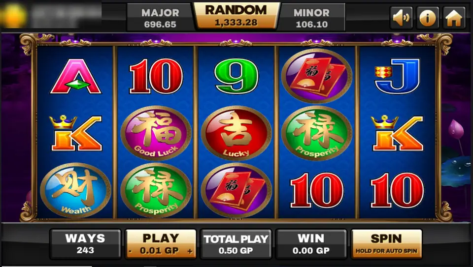 5 Koi Legends reels on Joker123 with Wealth, Good Luck, Lucky and Prosperity medallions and red envelopes on blue panels